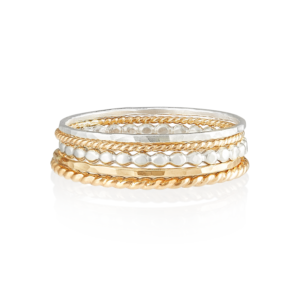 Mixed Ring Stack-Gold-Phyllis + Rosie